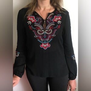 Nanette Lepore Black Top with Vibrant Embroidery